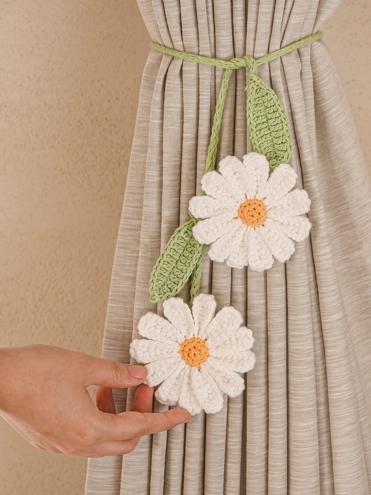 Macramé Curtain Tie Daisy Does It by Looped Little Things, close-up