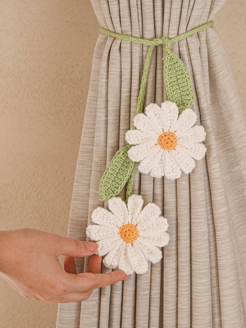 Macramé Curtain Tie Daisy Does It by Looped Little Things, close-up
