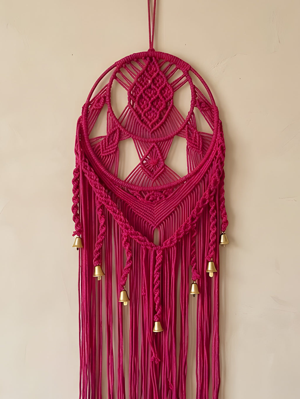 Macramé Bell Dream Catcher 'Ding Dong Dreams' by Looped Little Things, close-up