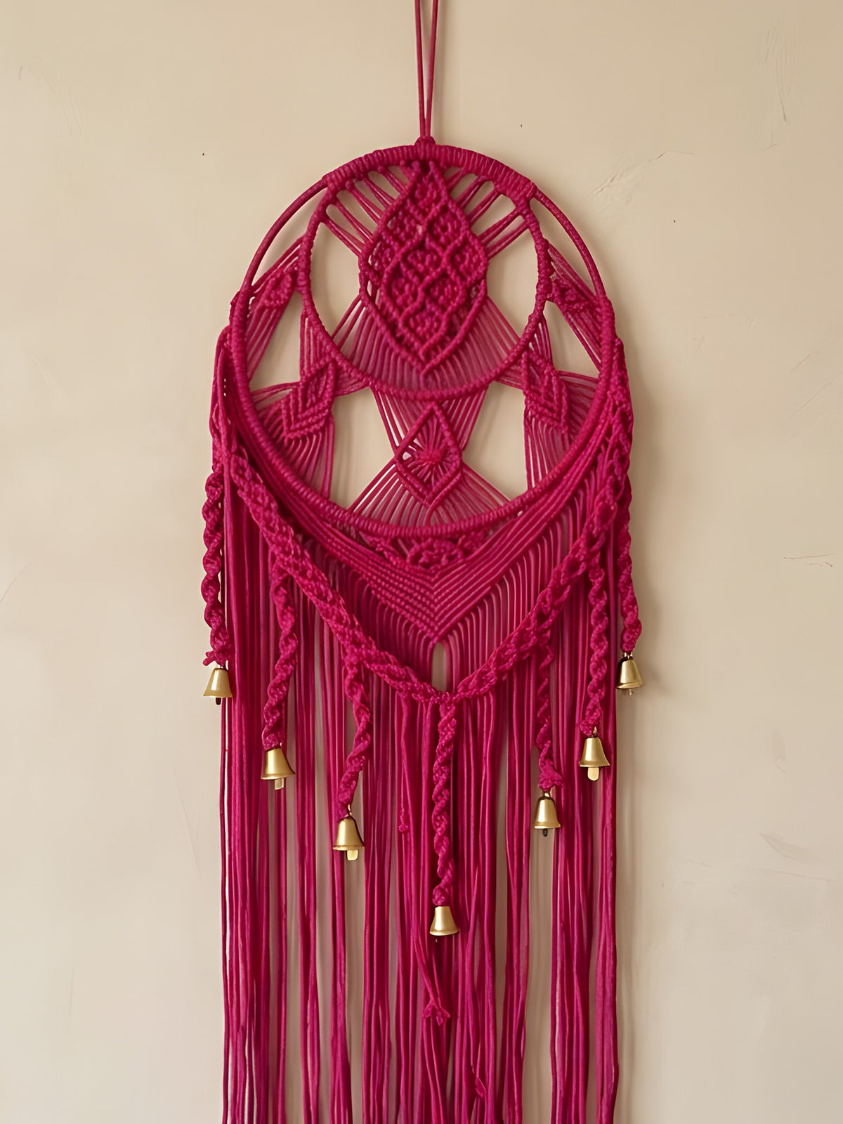 Macramé Bell Dream Catcher 'Ding Dong Dreams' by Looped Little Things, close-up