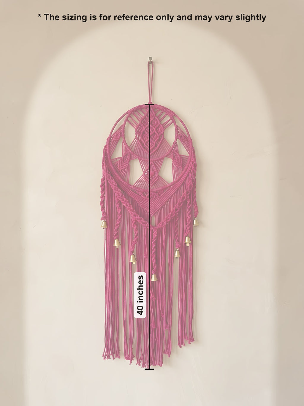 Macramé Bell Dream Catcher 'Ding Dong Dreams' by Looped Little Things, size guide