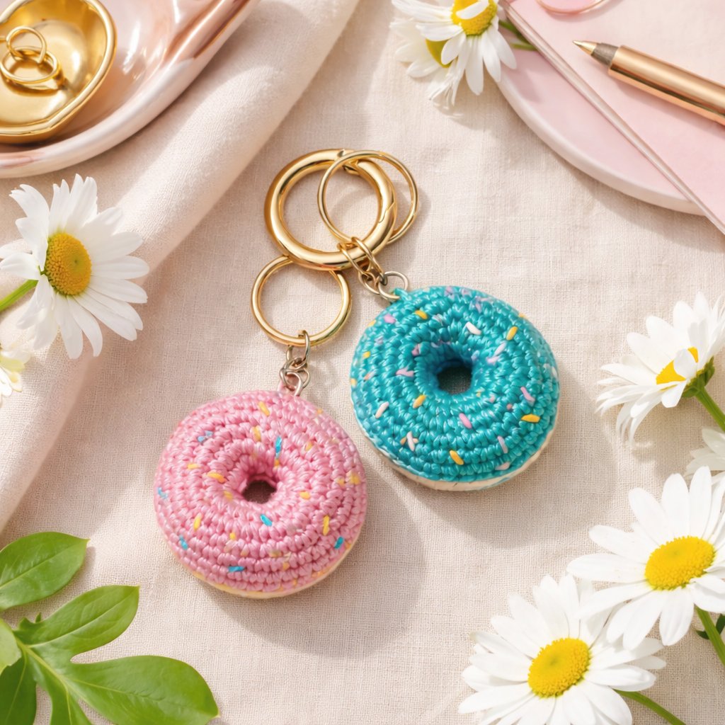 Handmade Crochet Donut Keychain — Donut Worry