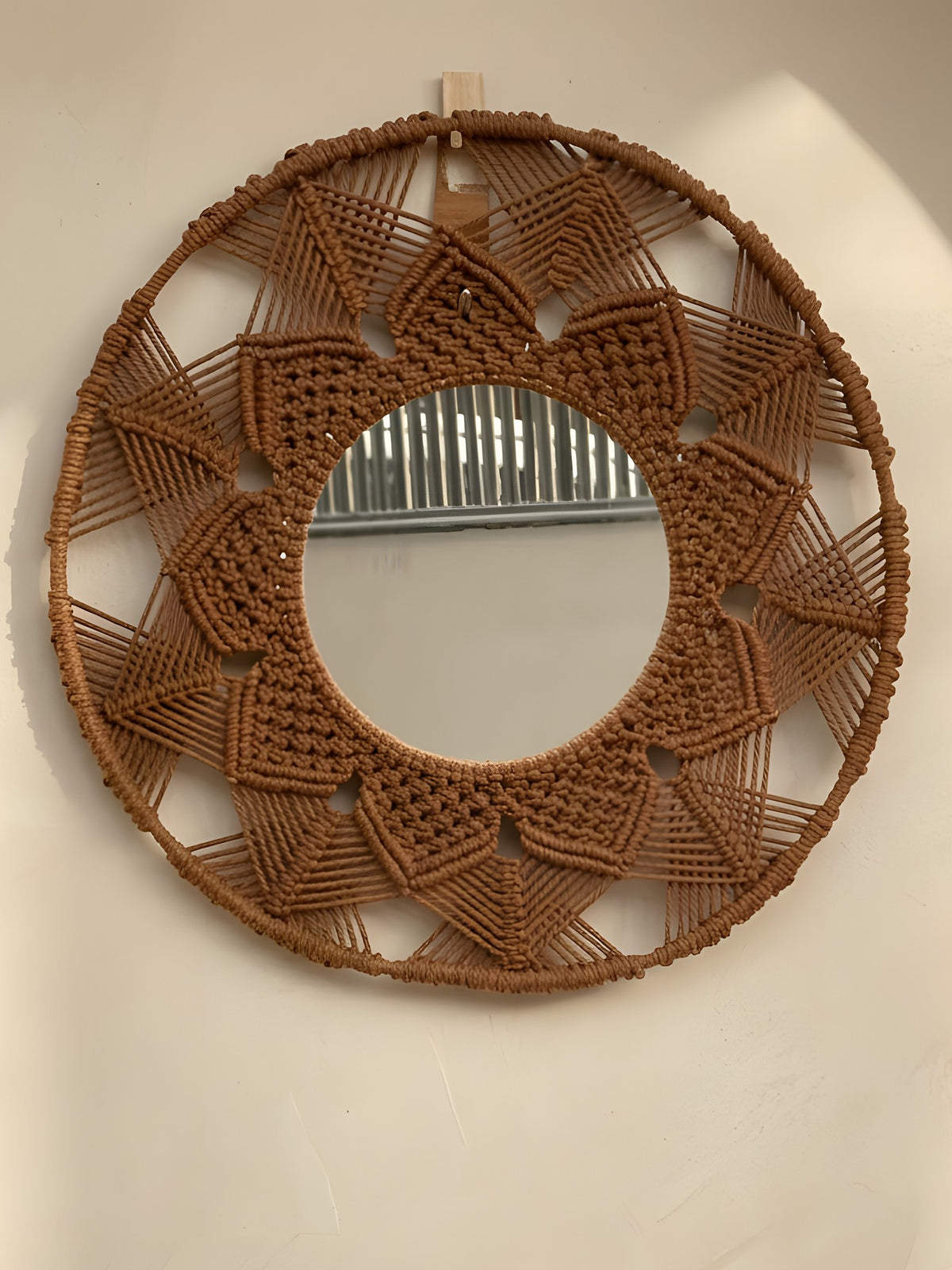 Macramé Mirror 'Down to Earth' by Looped Little Things, close-up