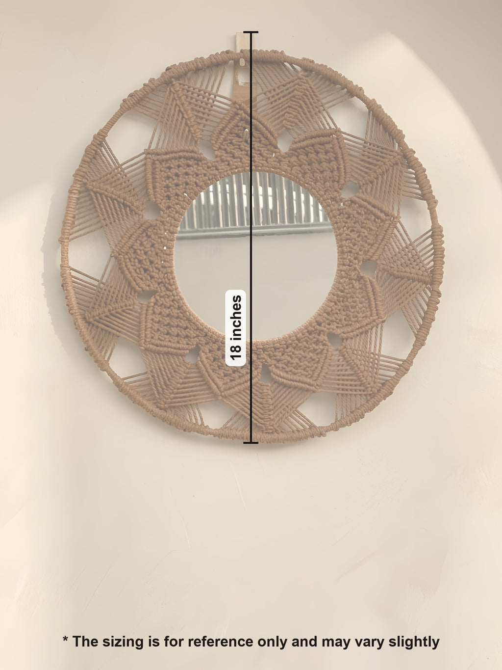 Macramé Mirror 'Down to Earth' by Looped Little Things, size guide