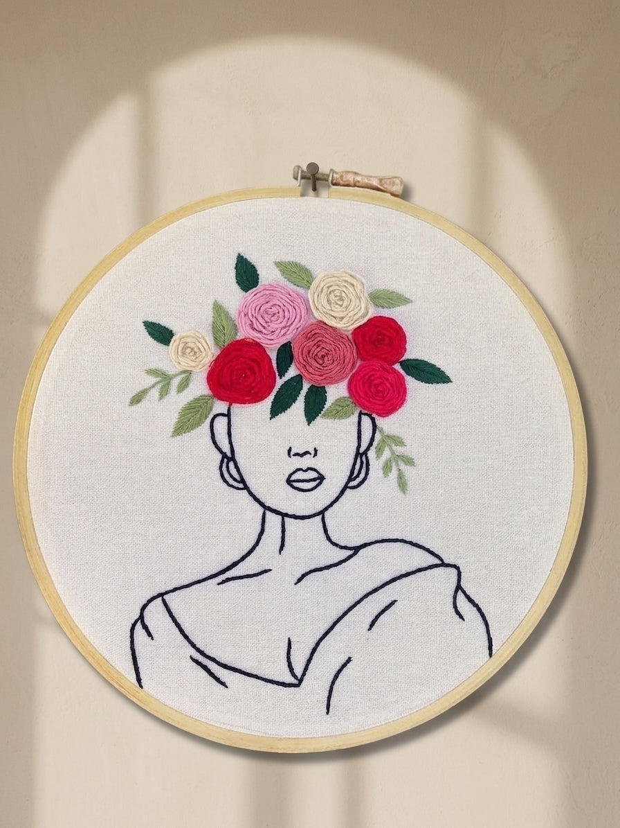 Embroidery Hoop 'Flower Crown Queen' by Looped Little Things