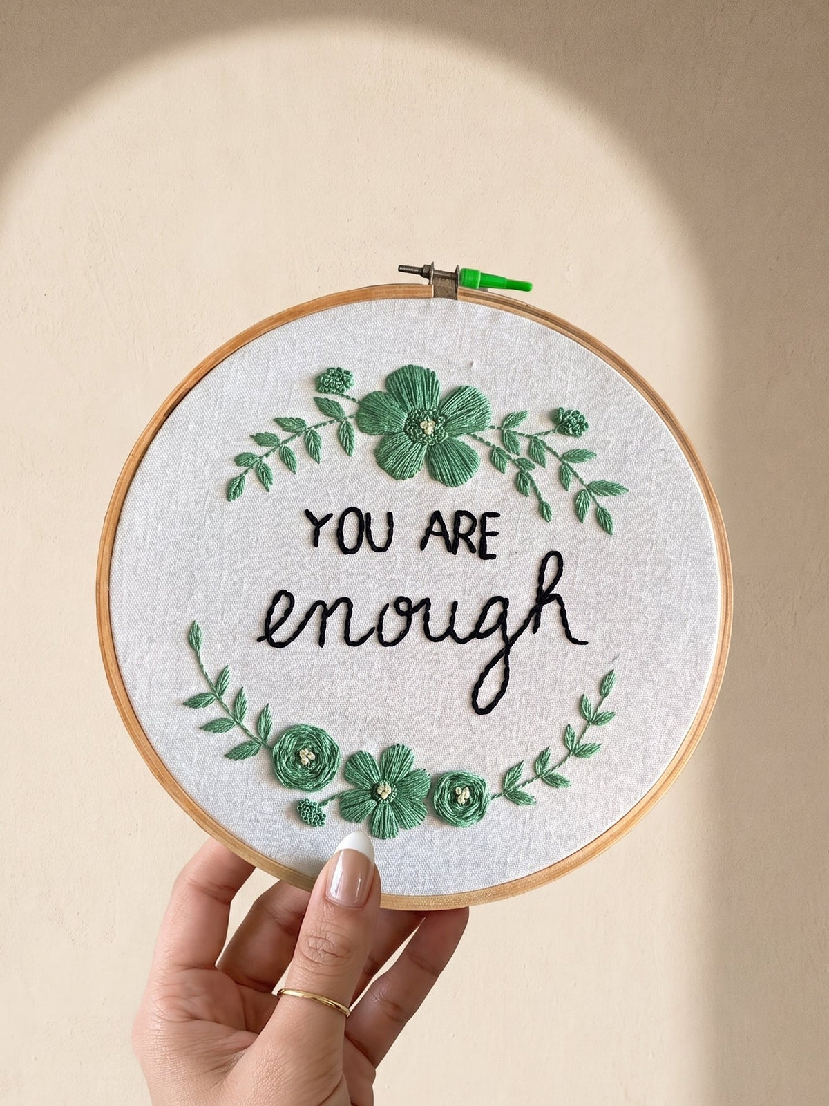 Embroidery Hoop Enough Said by Looped Little Things, close-up