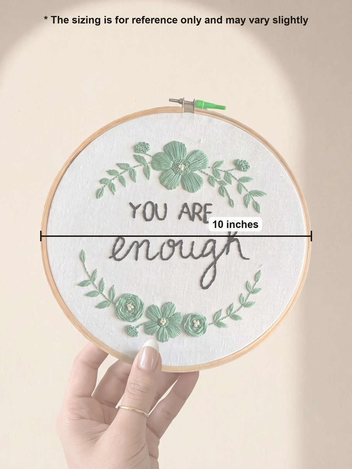 Embroidery Hoop Enough Said by Looped Little Things, size guide