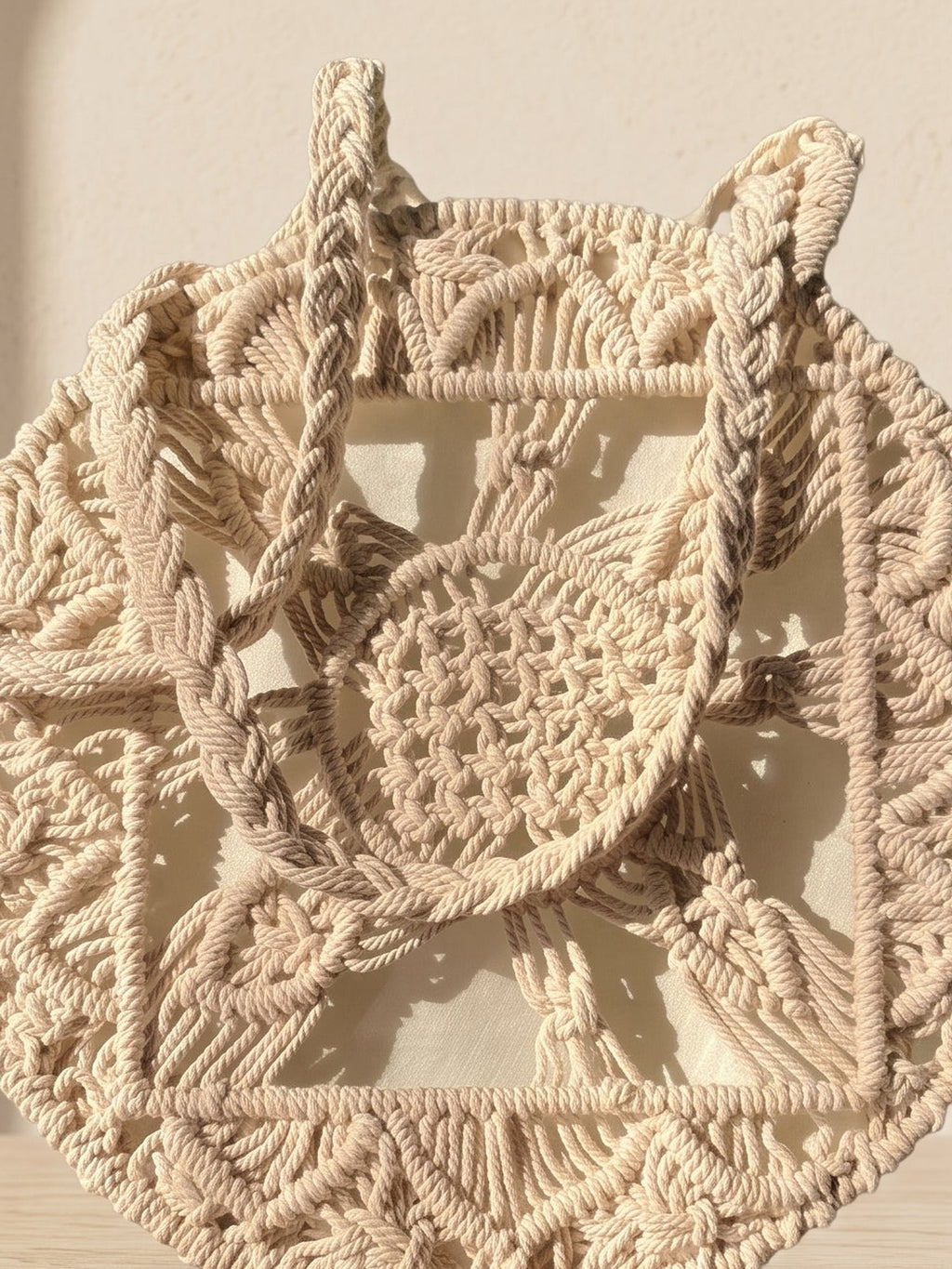 Macramé Round Tote Full Circle by Looped Little Things, close-up