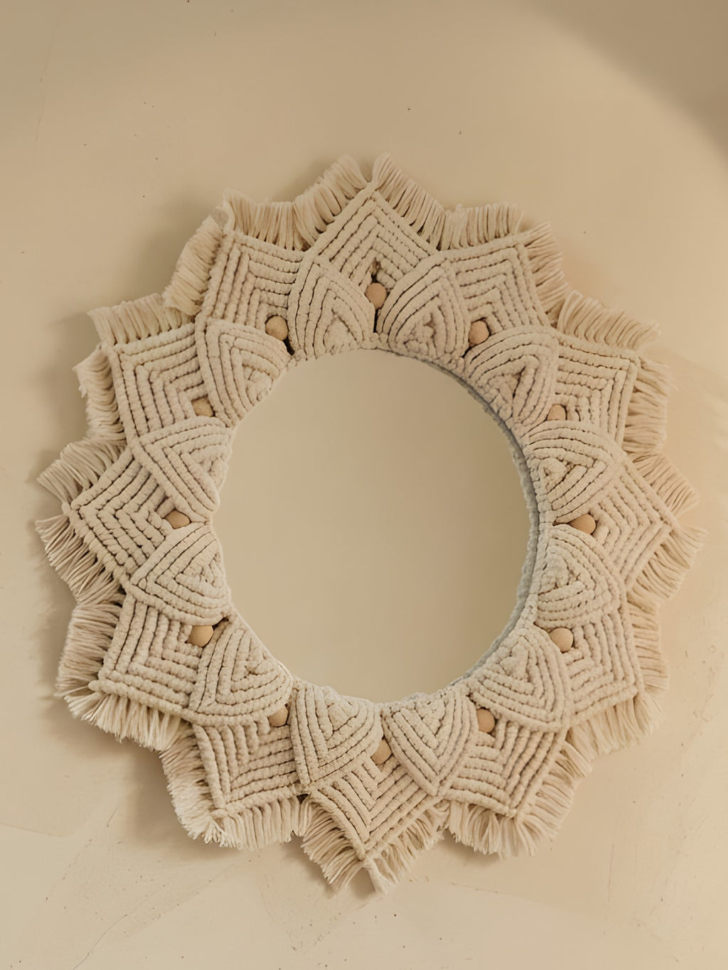 Macramé Mirror 'Golden Hour' by Looped Little Things, close-up