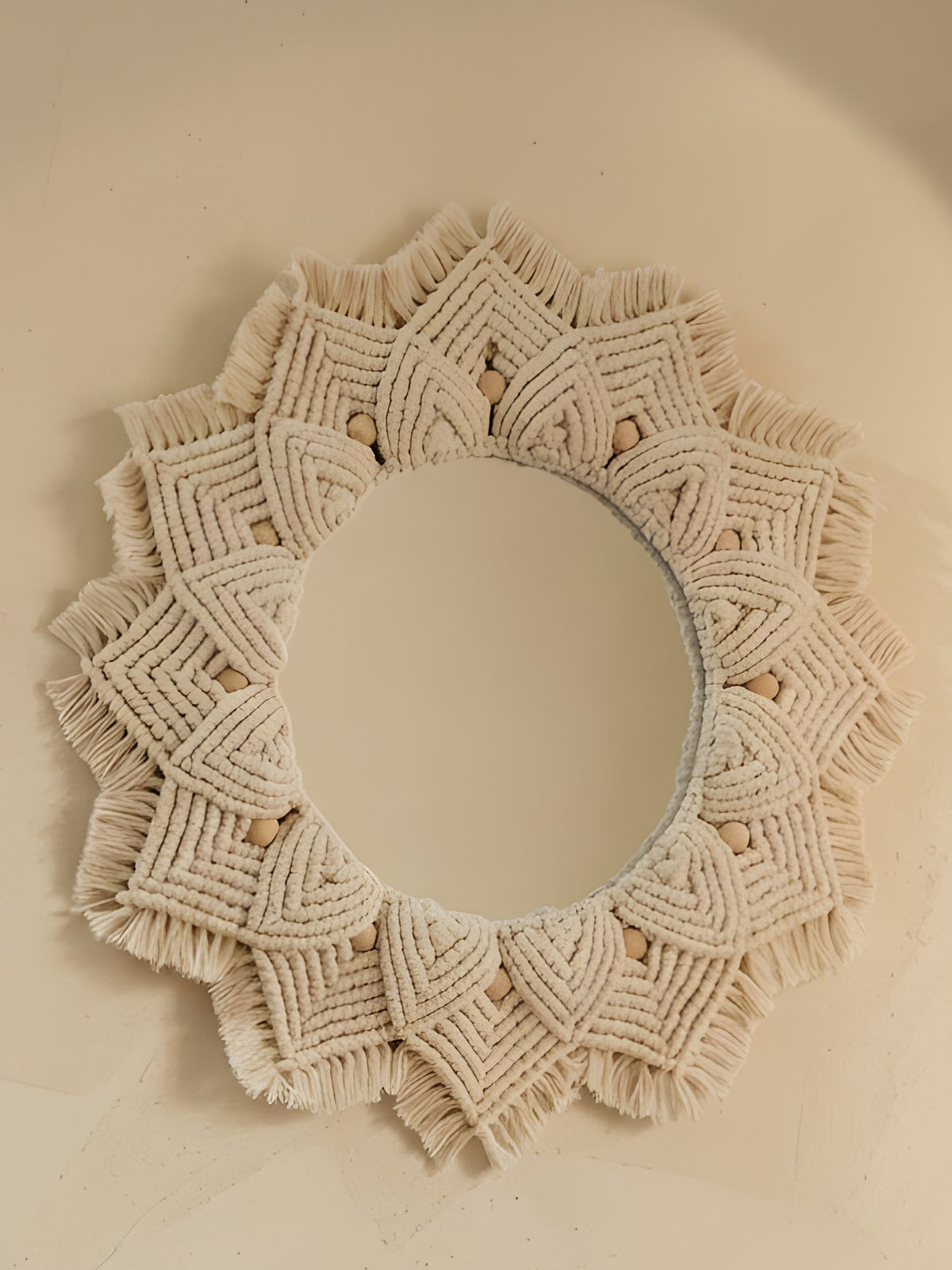Macramé Mirror 'Golden Hour' by Looped Little Things, close-up