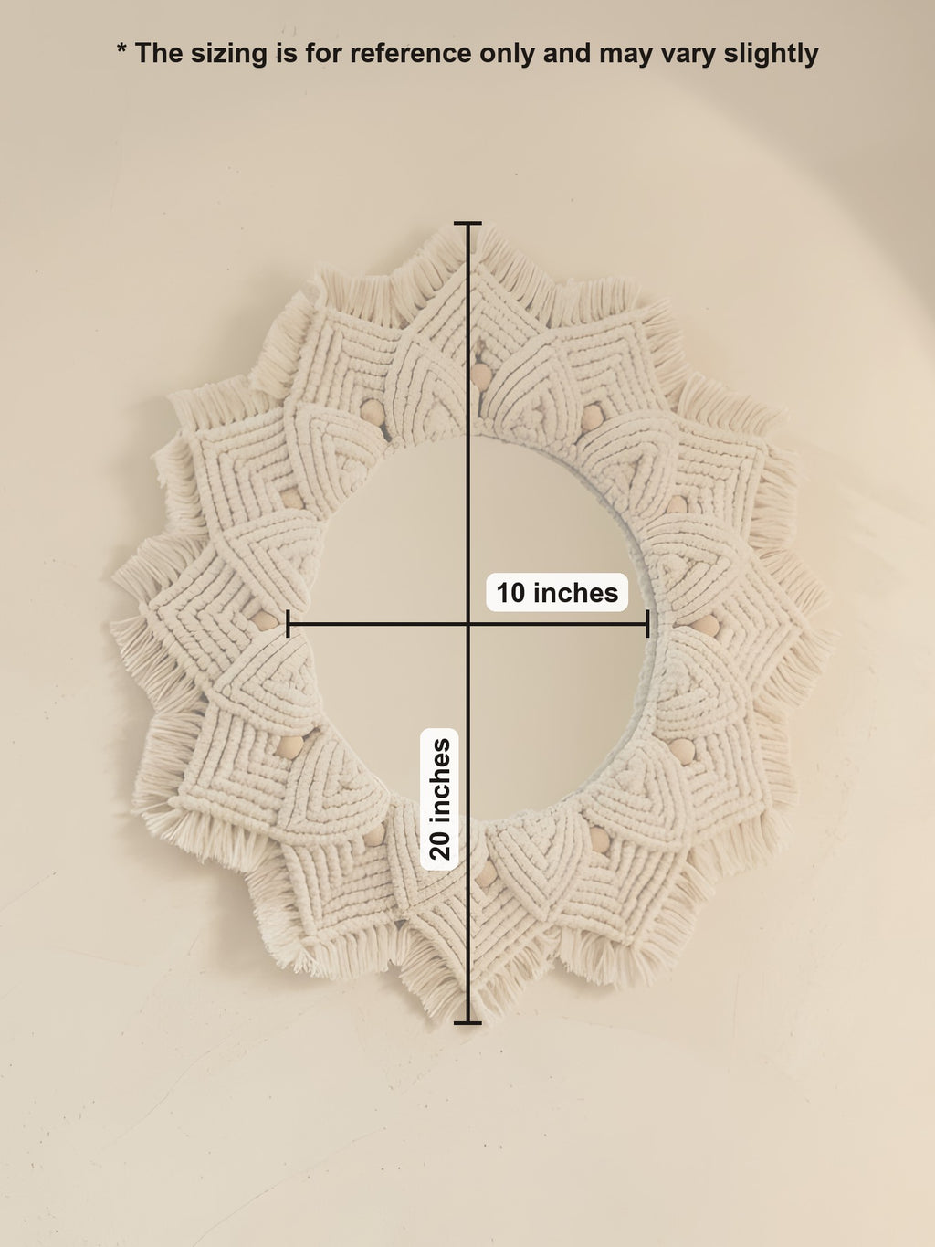 Macramé Mirror 'Golden Hour' by Looped Little Things, size guide