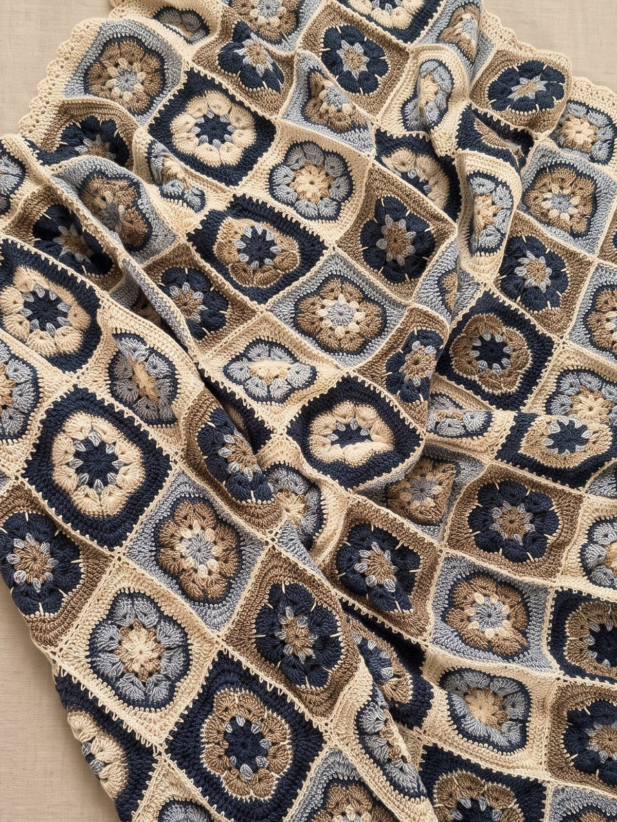 Macramé Granny Square Blanket Granny's Big Hug by Looped Little Things, close-up