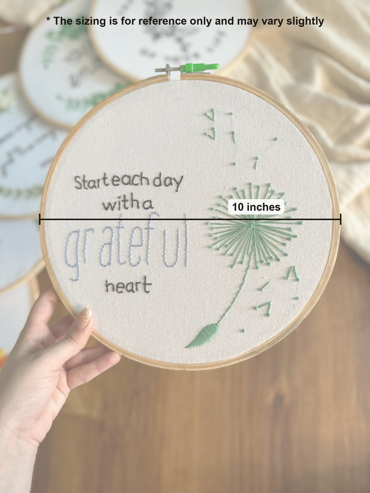 Embroidery Hoop Grateful Stitches by Looped Little Things, size guide