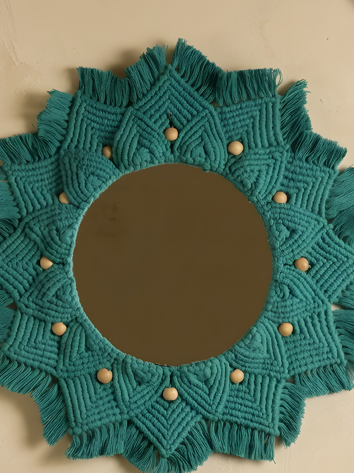 Macramé Mirror 'Green with Envy' by Looped Little Things, close-up