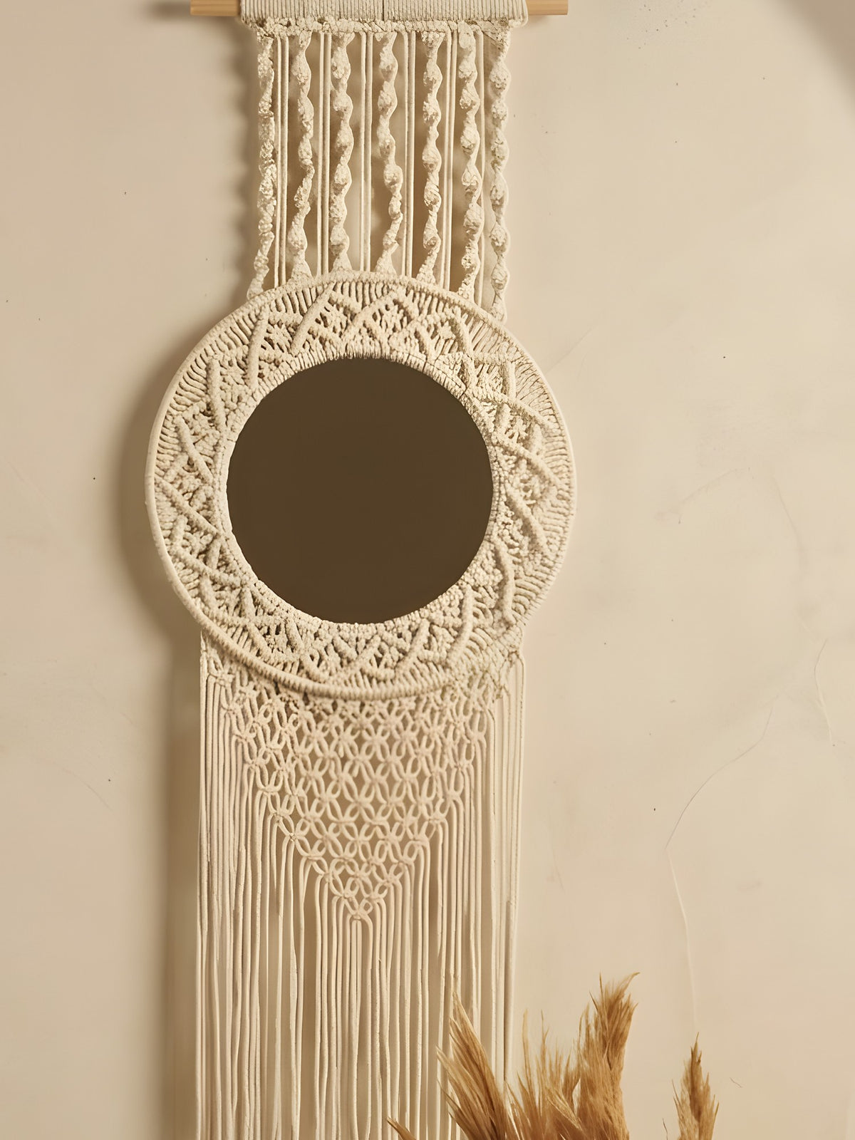 Macramé Mirror 'Head in the Clouds' by Looped Little Things, close-up
