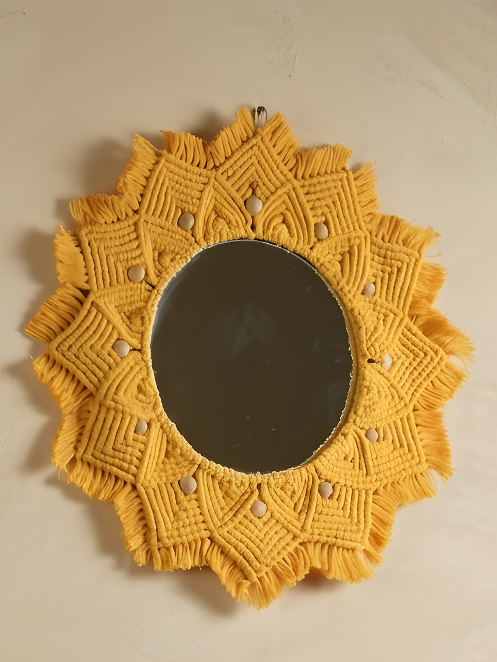 Macramé Mirror 'Hello Sunshine' by Looped Little Things, close-up