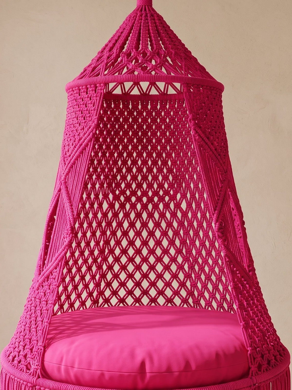 Macramé Hanging Swing Hot Pink Hideout by Looped Little Things, close-up
