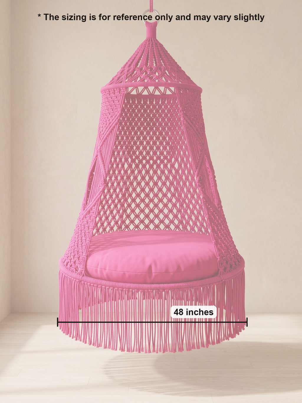 Macramé Hanging Swing Hot Pink Hideout by Looped Little Things, size guide