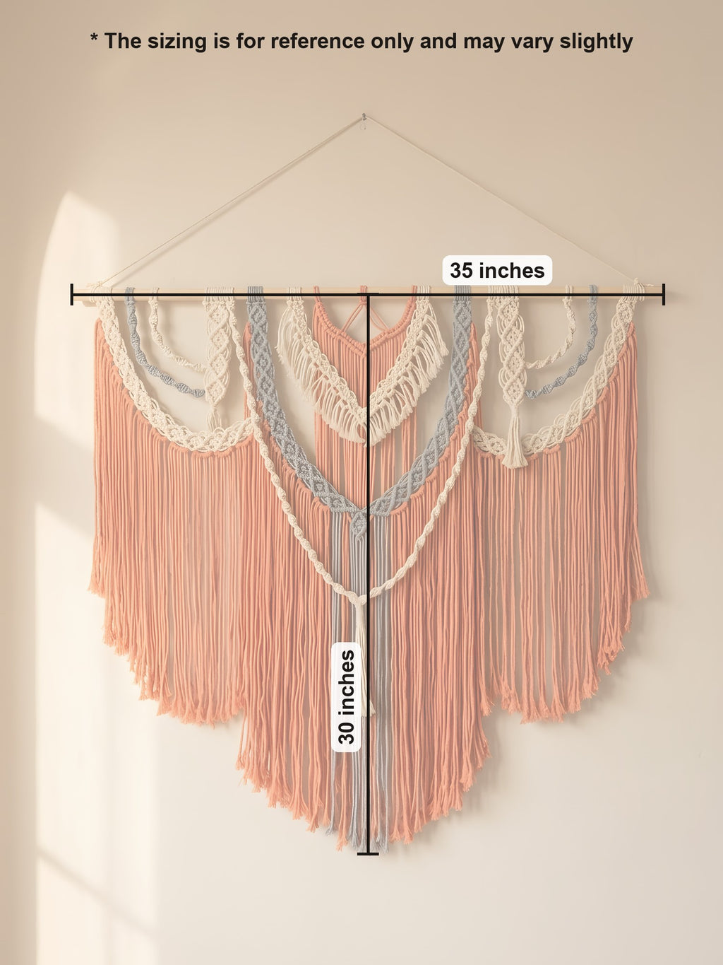 Macramé Wall Hanging 'Just Peachy' by Looped Little Things, size guide