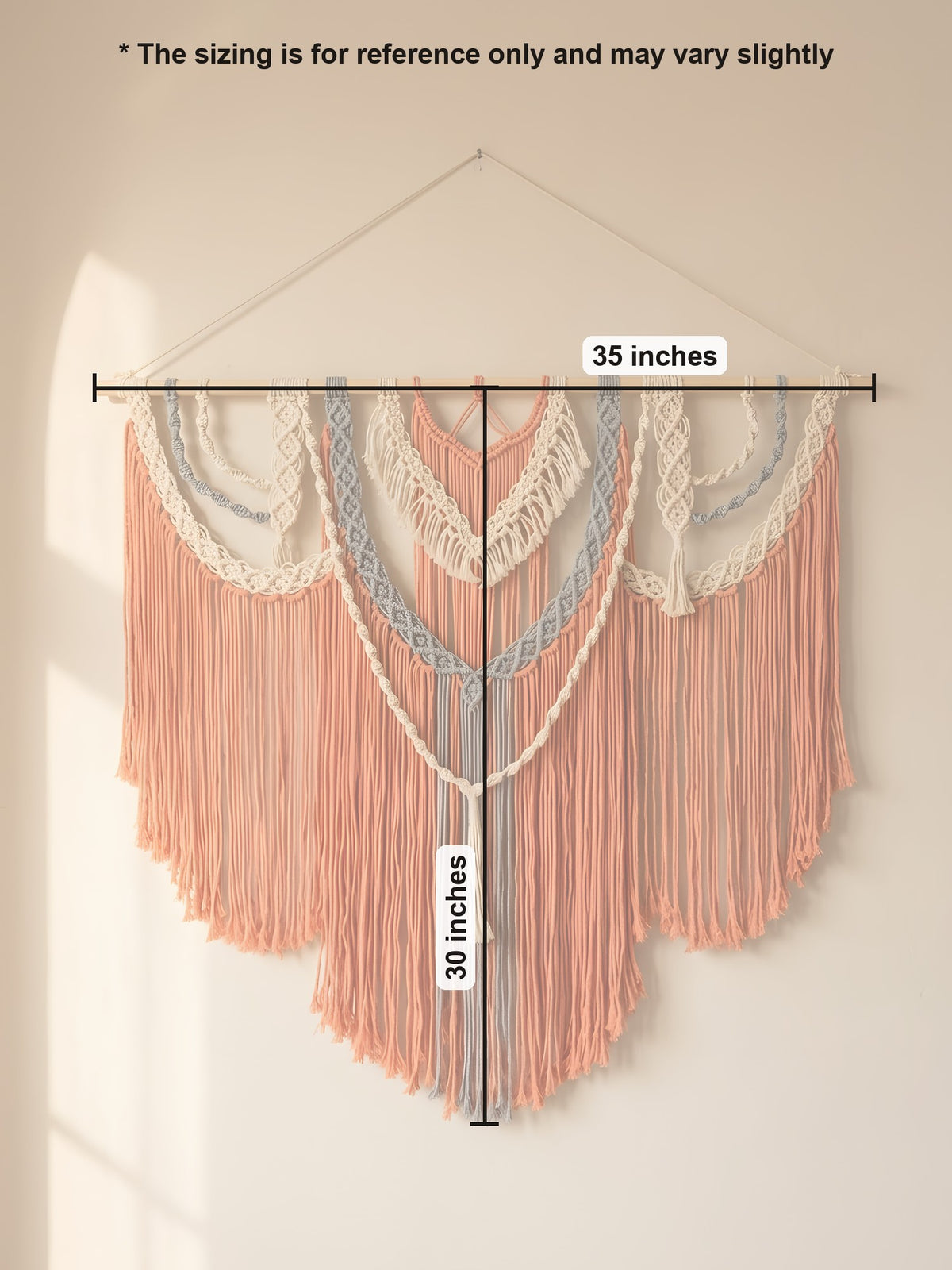 Macramé Wall Hanging 'Just Peachy' by Looped Little Things, size guide