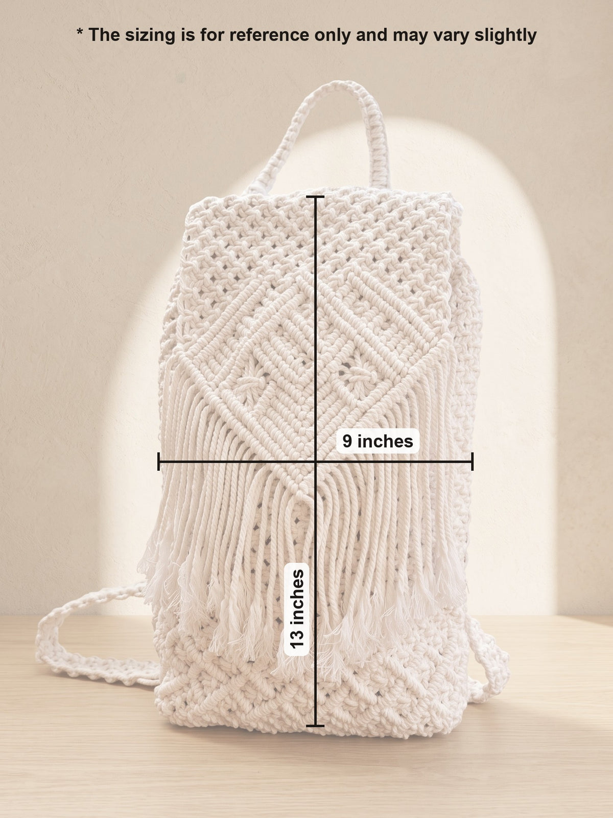 Macramé Backpack Knot Your Average Backpack by Looped Little Things, size guide