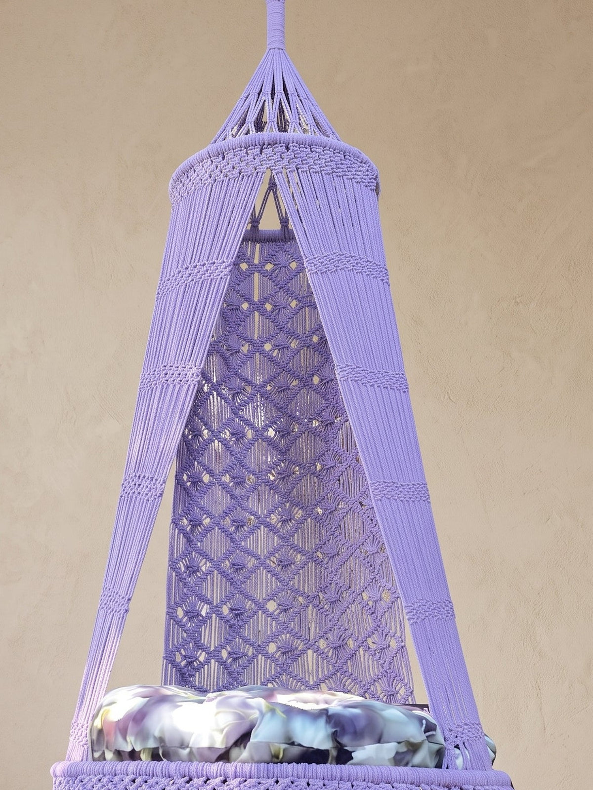 Macramé Hanging Swing Lavender Lullaby by Looped Little Things, close-up