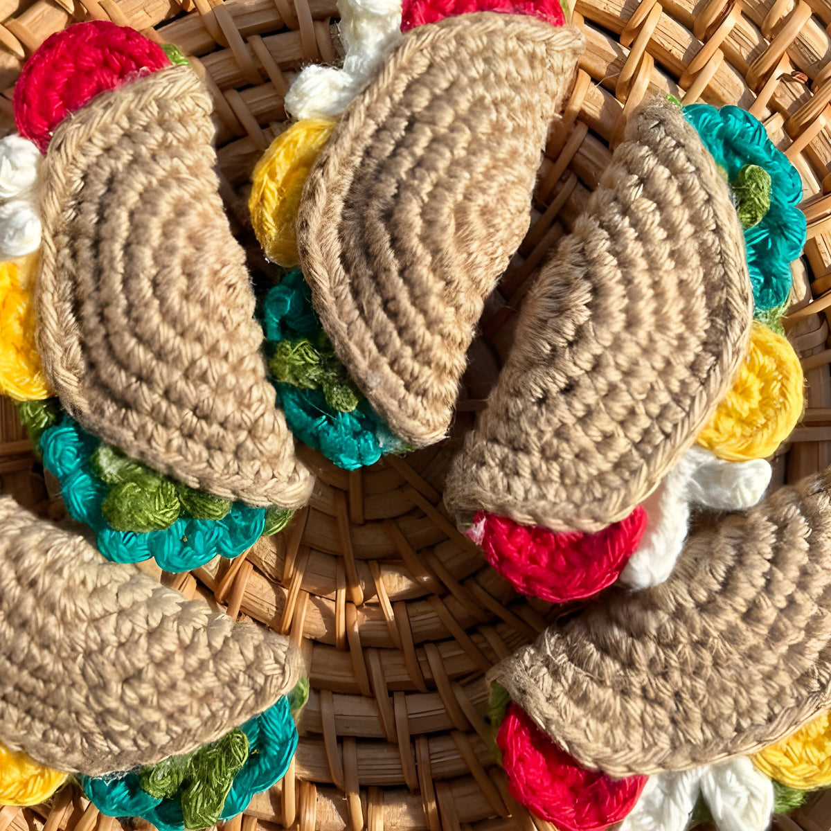 Crochet Taco Fridge Magnet 'Let's Taco About It' by Looped Little Things, close-up