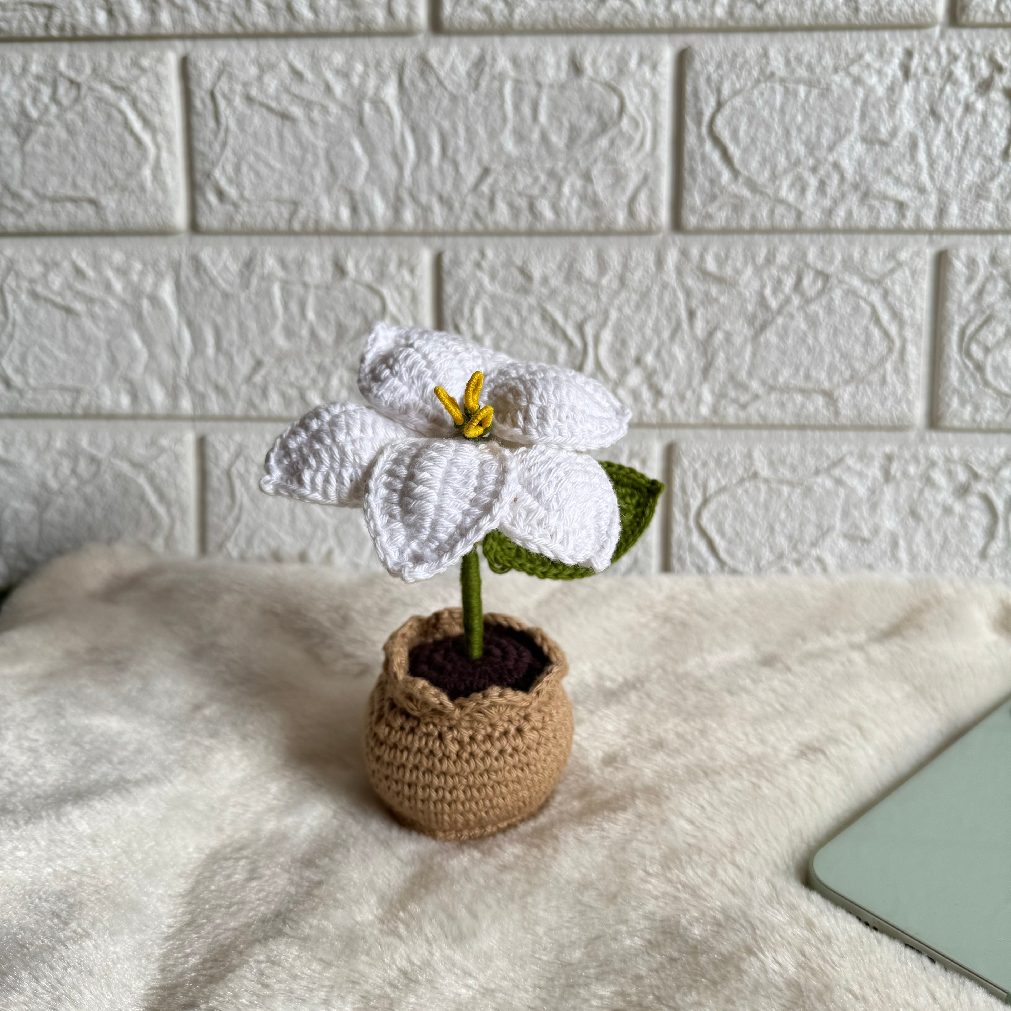 Crochet lily in a crochet pot, handmade home decor by Looped Little Things