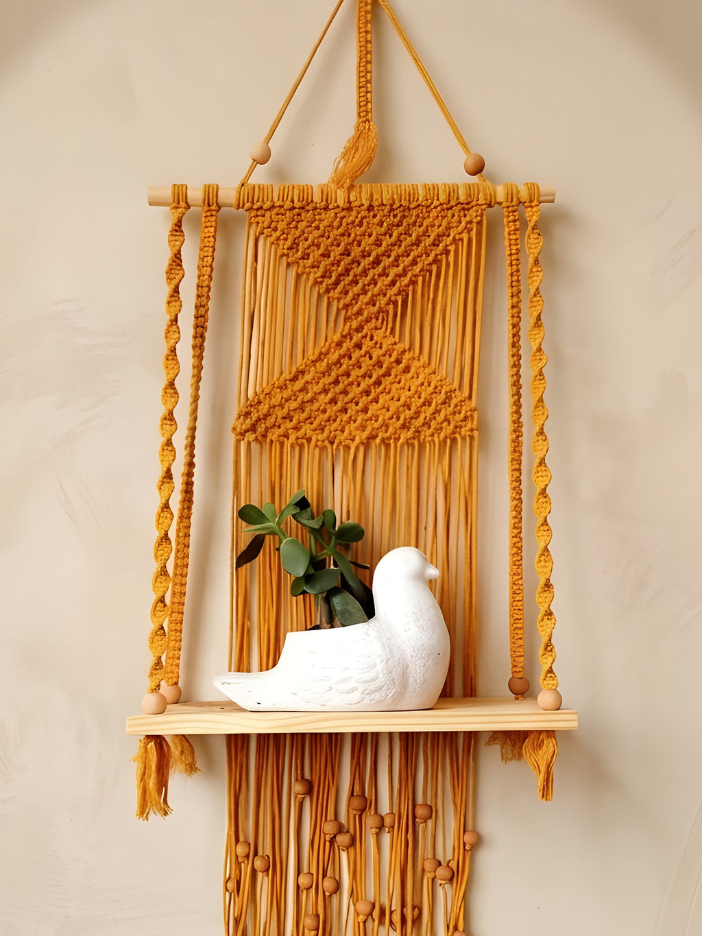 Macramé Hanging Shelf 'Little Shelf-ie' by Looped Little Things, close-up
