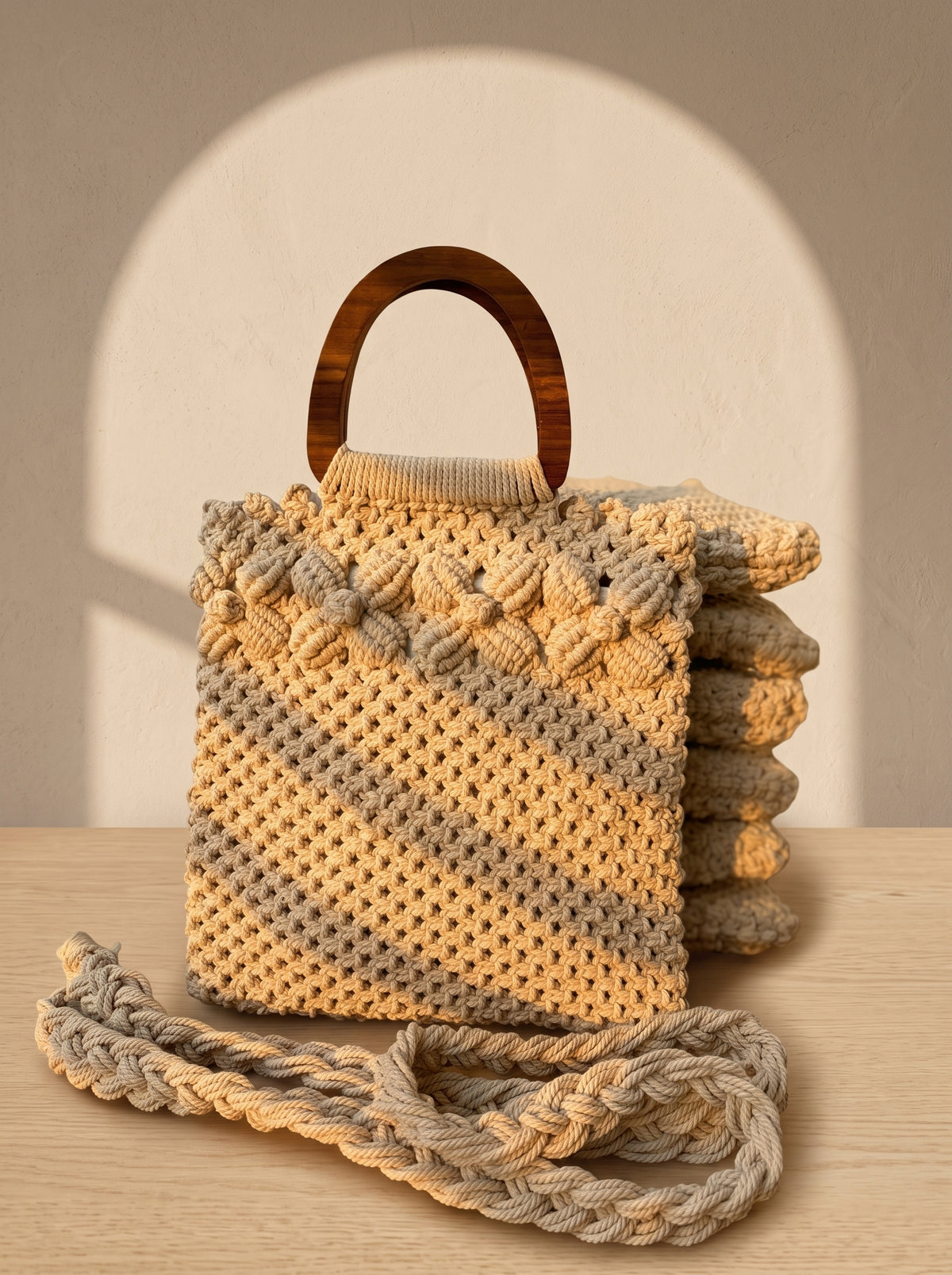 Macramé Baguette Bag 'Flower Power' by Looped Little Things