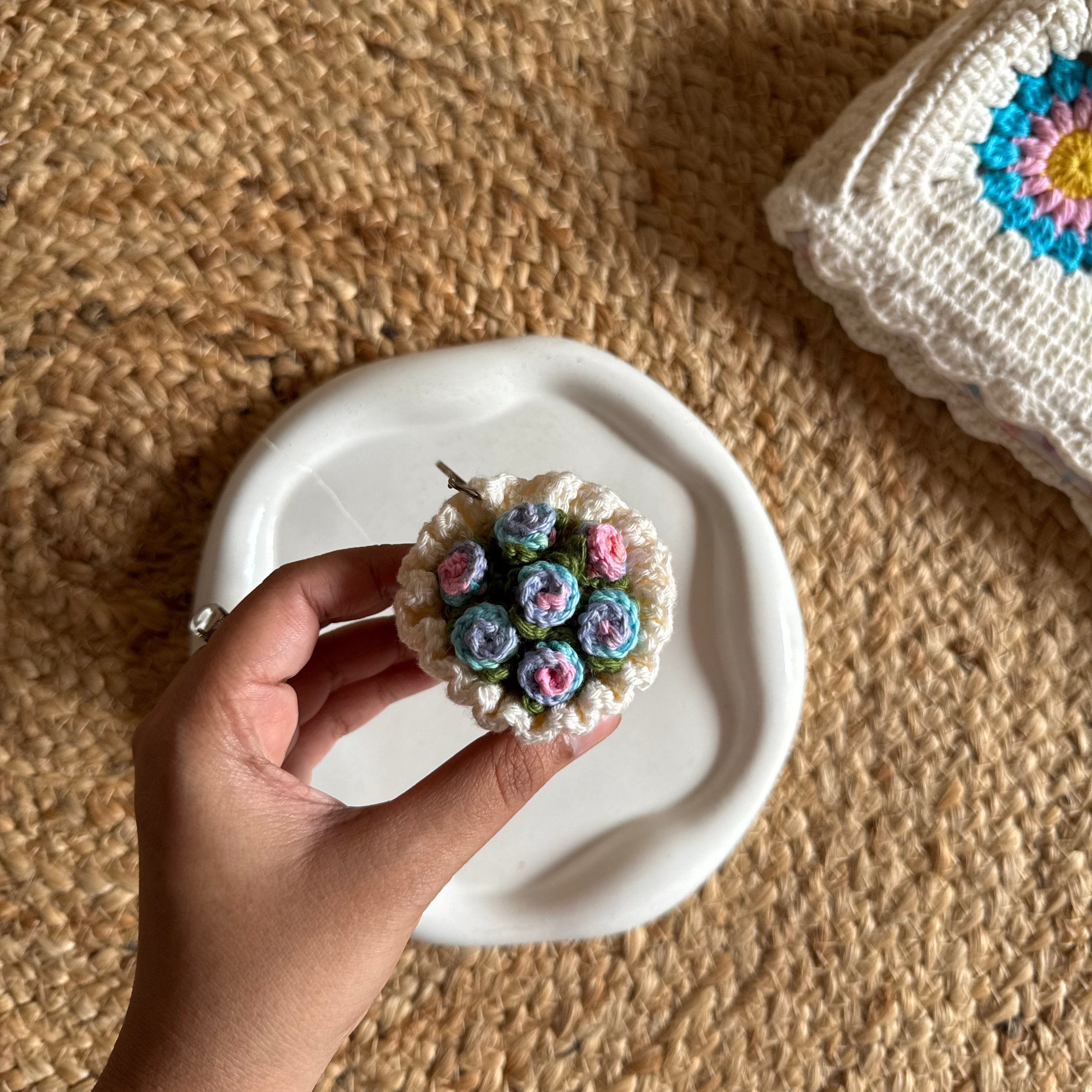 Crochet mini flower bouquet keychain, handmade bag charm by Looped Little Things