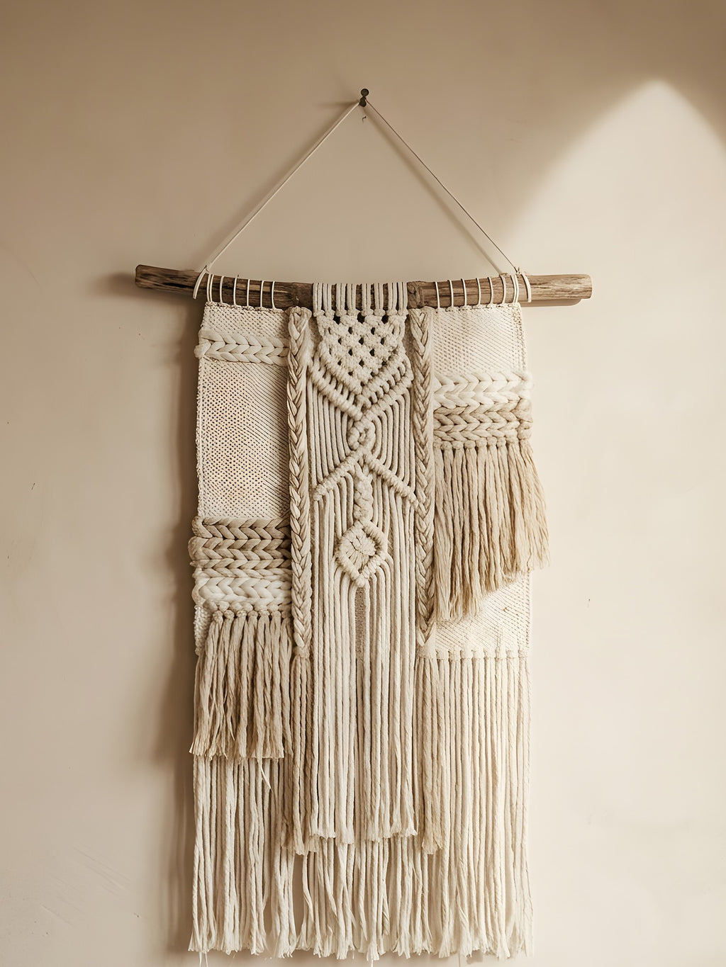 Macramé Wall Hanging 'Neutral Territory' by Looped Little Things, close-up