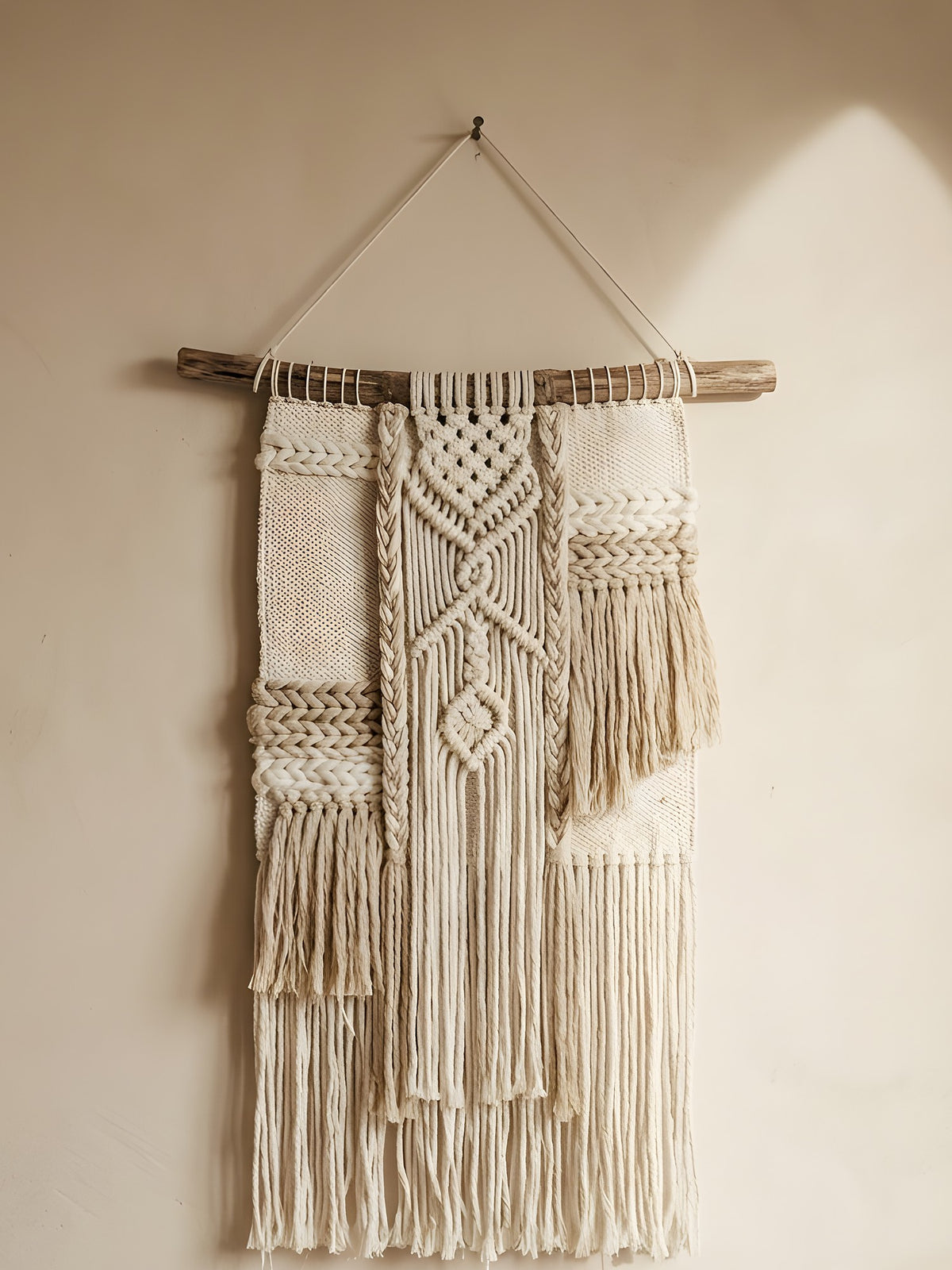 Macramé Wall Hanging 'Neutral Territory' by Looped Little Things, close-up