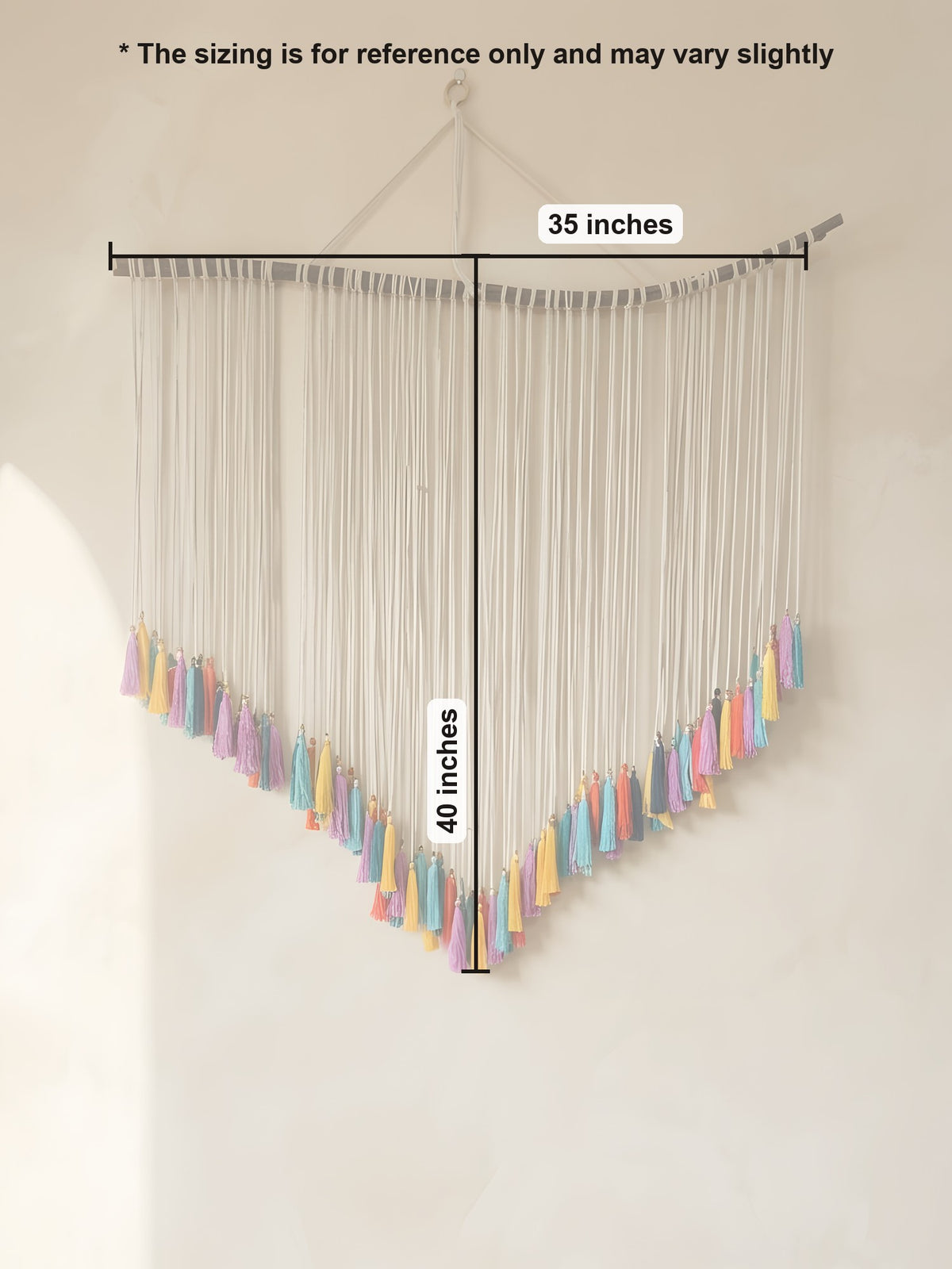Tassel Wall Hanging 'Party on the Wall' by Looped Little Things, size guide