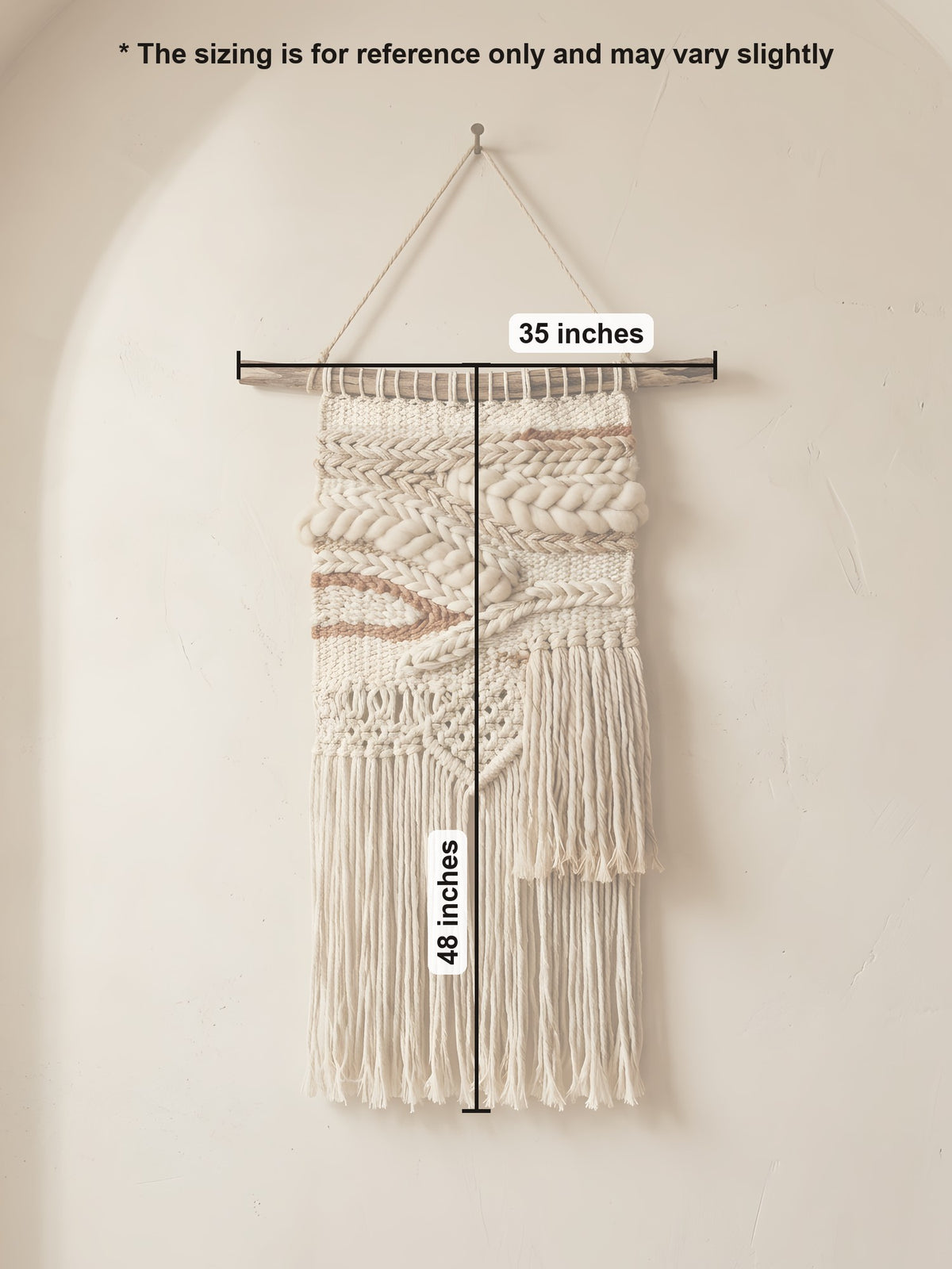 Macramé Wall Hanging 'Peak Performance' by Looped Little Things, size guide