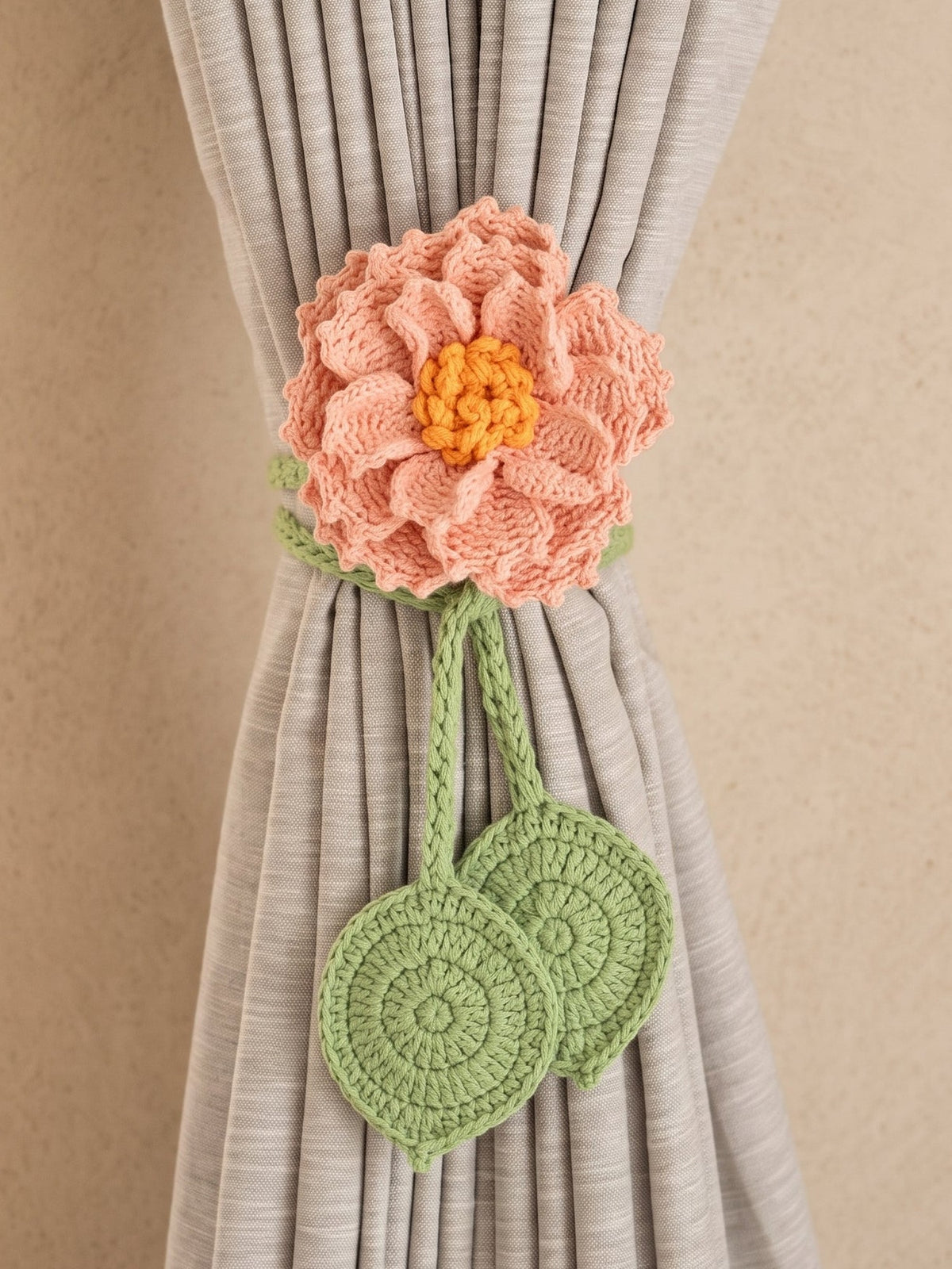 Macramé Curtain Tie Peony for Your Thoughts by Looped Little Things, close-up