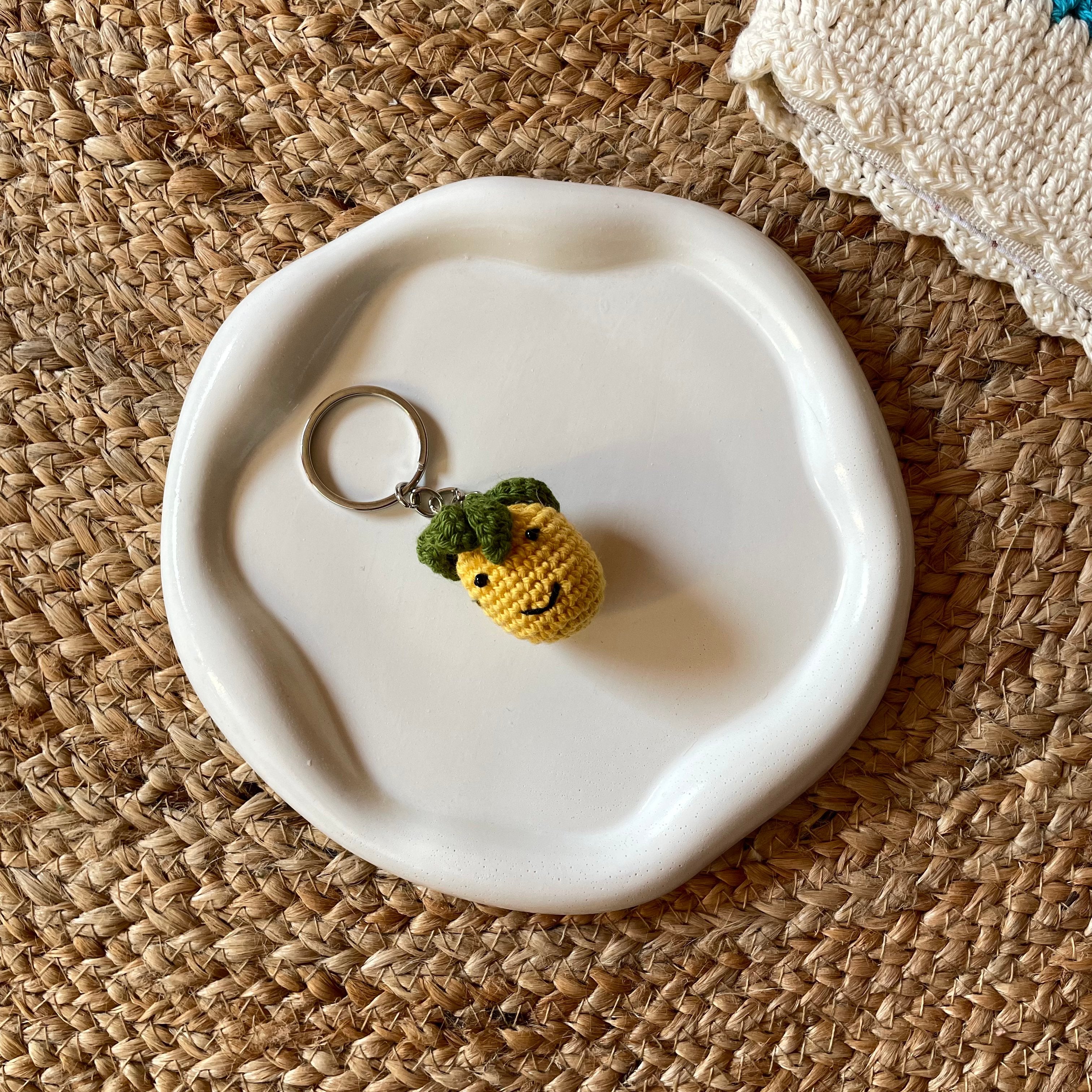 Crochet pineapple keychain, handmade amigurumi bag charm by Looped Little Things
