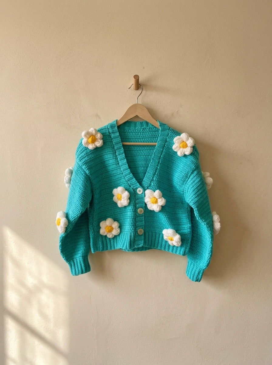 Puff Flower Cardigan 'Flower Child' by Looped Little Things