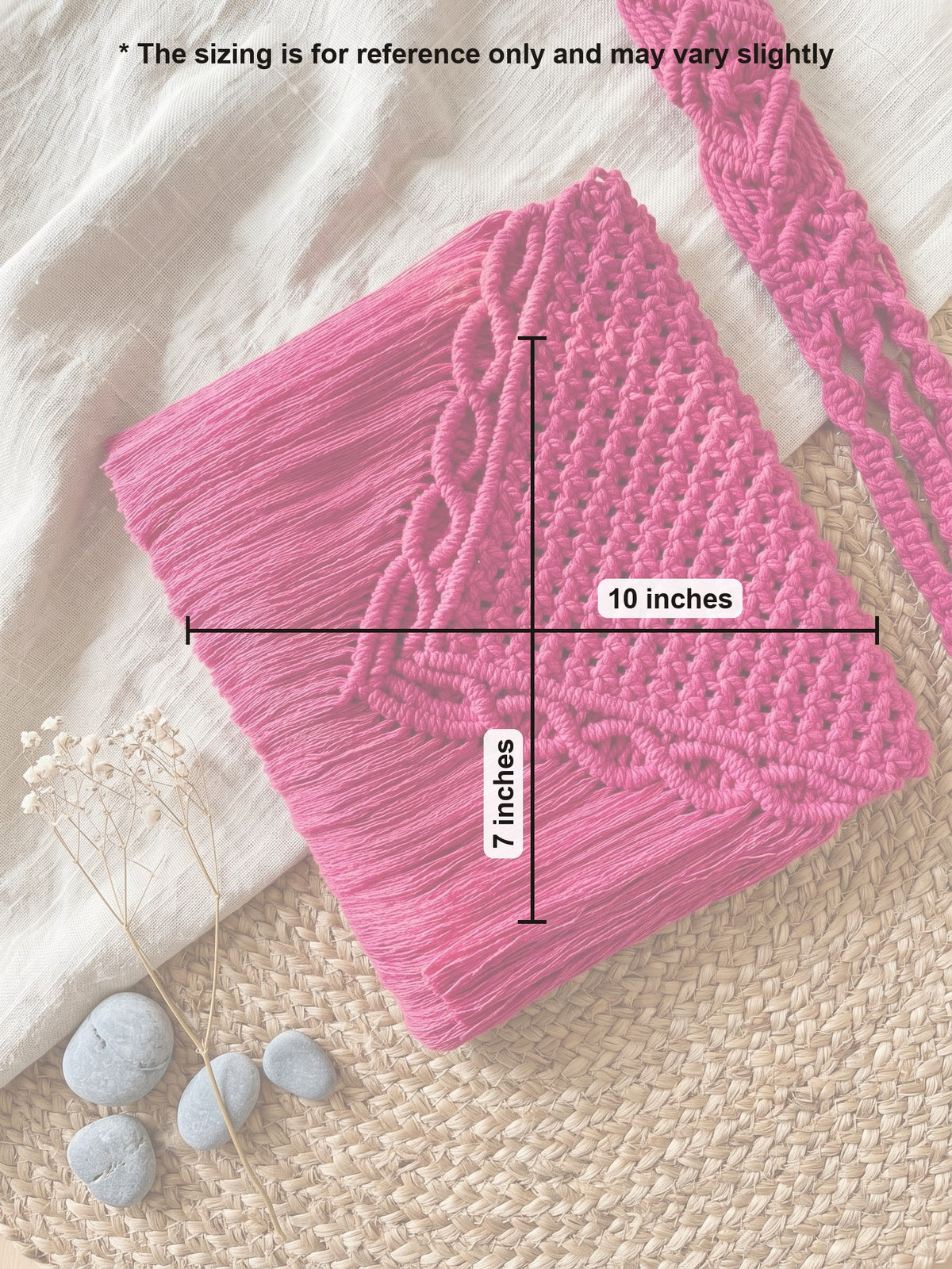 Macramé Sling Bag Retro Rebel by Looped Little Things, size guide