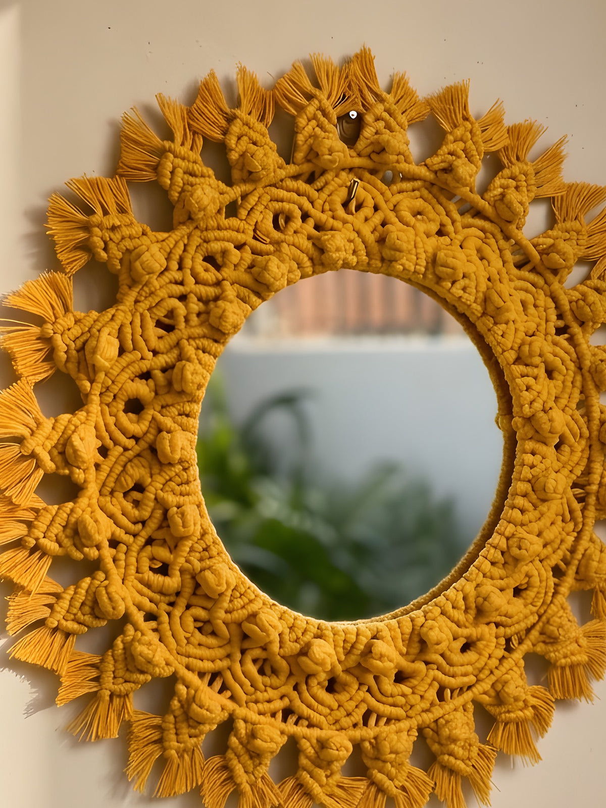 Macramé Mirror 'Ring Ring' by Looped Little Things, close-up
