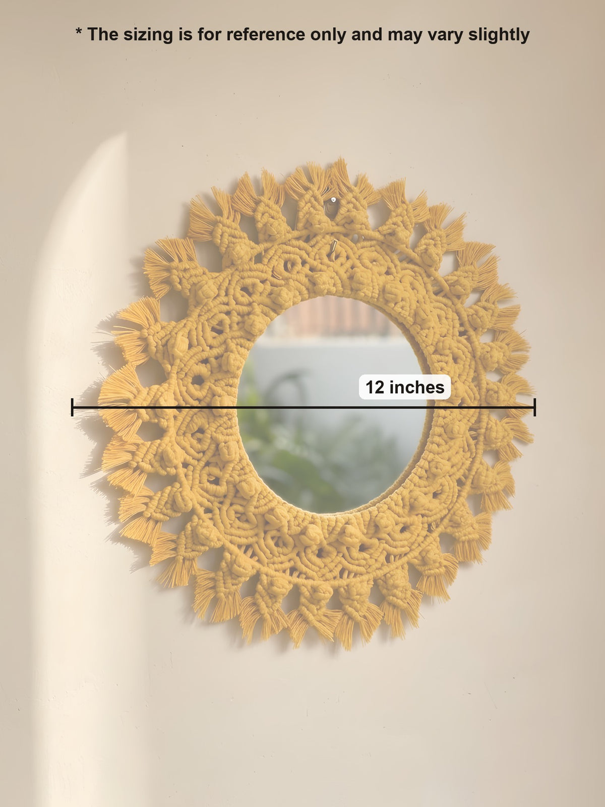Macramé Mirror 'Ring Ring' by Looped Little Things, size guide