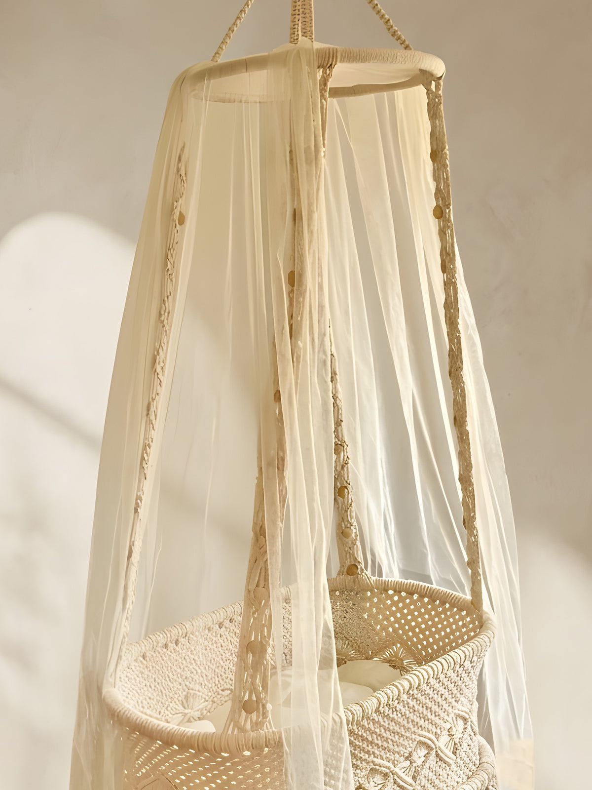 Macramé Hanging Crib 'Rock-a-Bye Nest' by Looped Little Things, close-up