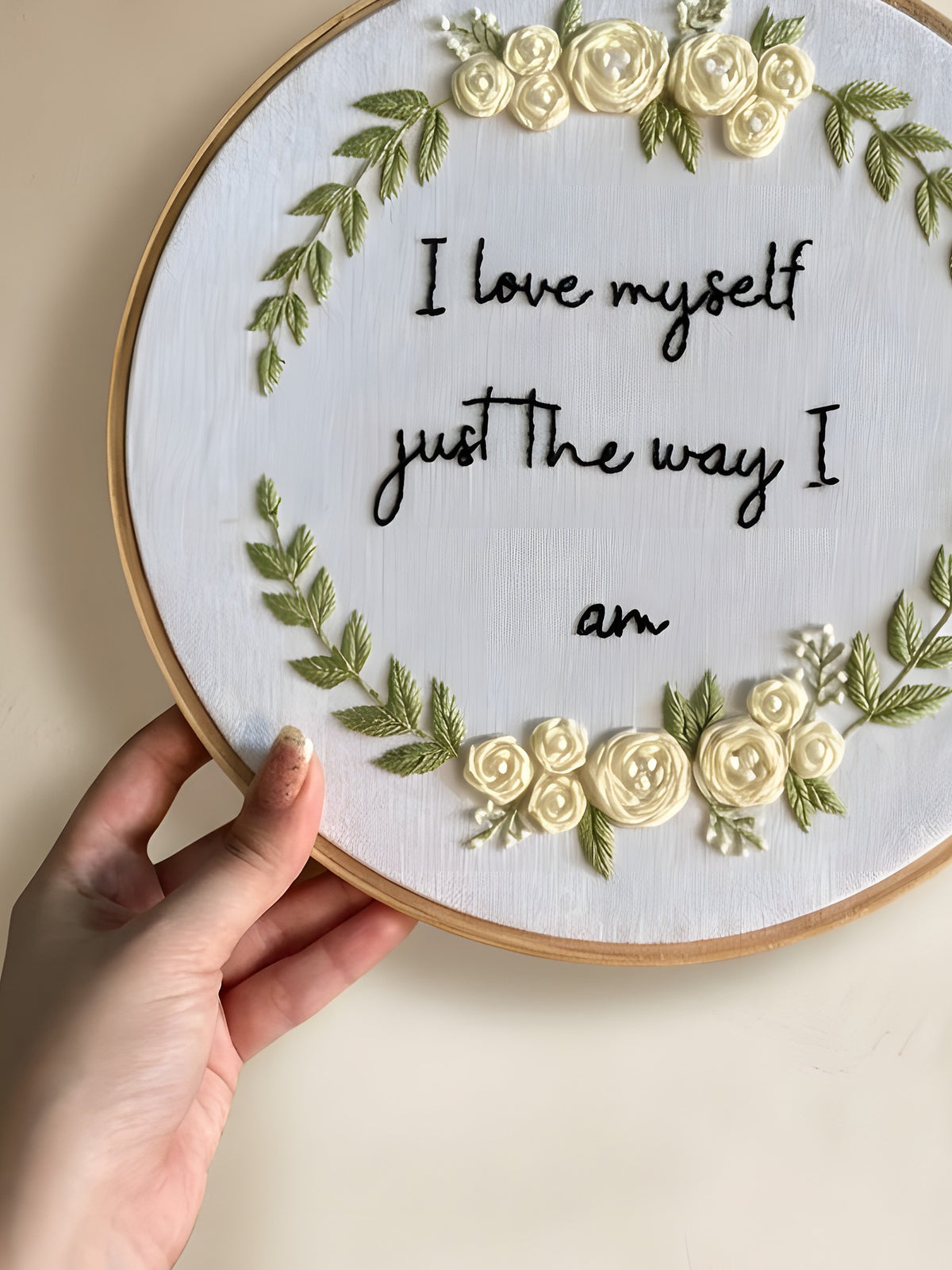Embroidery Hoop 'Self-Love Club' by Looped Little Things, close-up