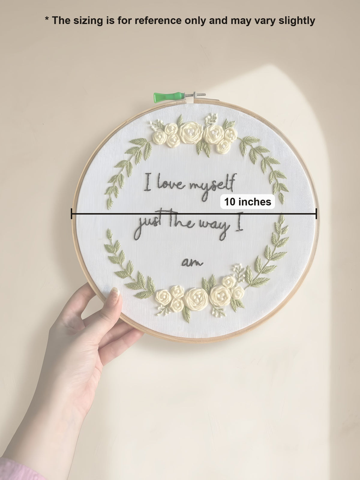 Embroidery Hoop 'Self-Love Club' by Looped Little Things, size guide