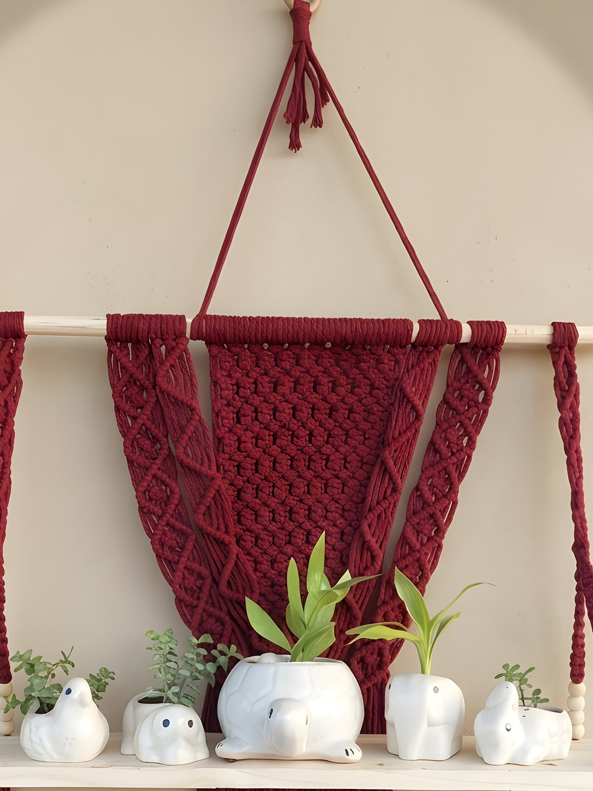 Macramé Hanging Shelf 'Shelf Esteem' by Looped Little Things, close-up