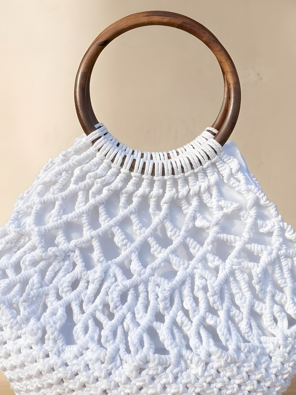 Macramé Beach Tote 'Shell Yeah' by Looped Little Things, close-up