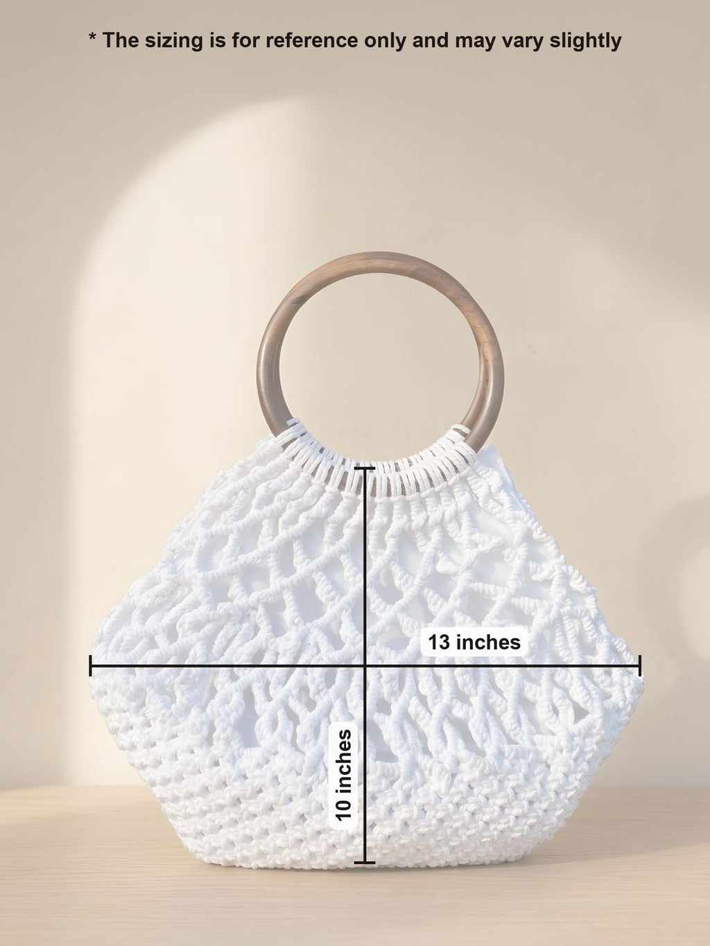 Macramé Beach Tote 'Shell Yeah' by Looped Little Things, size guide