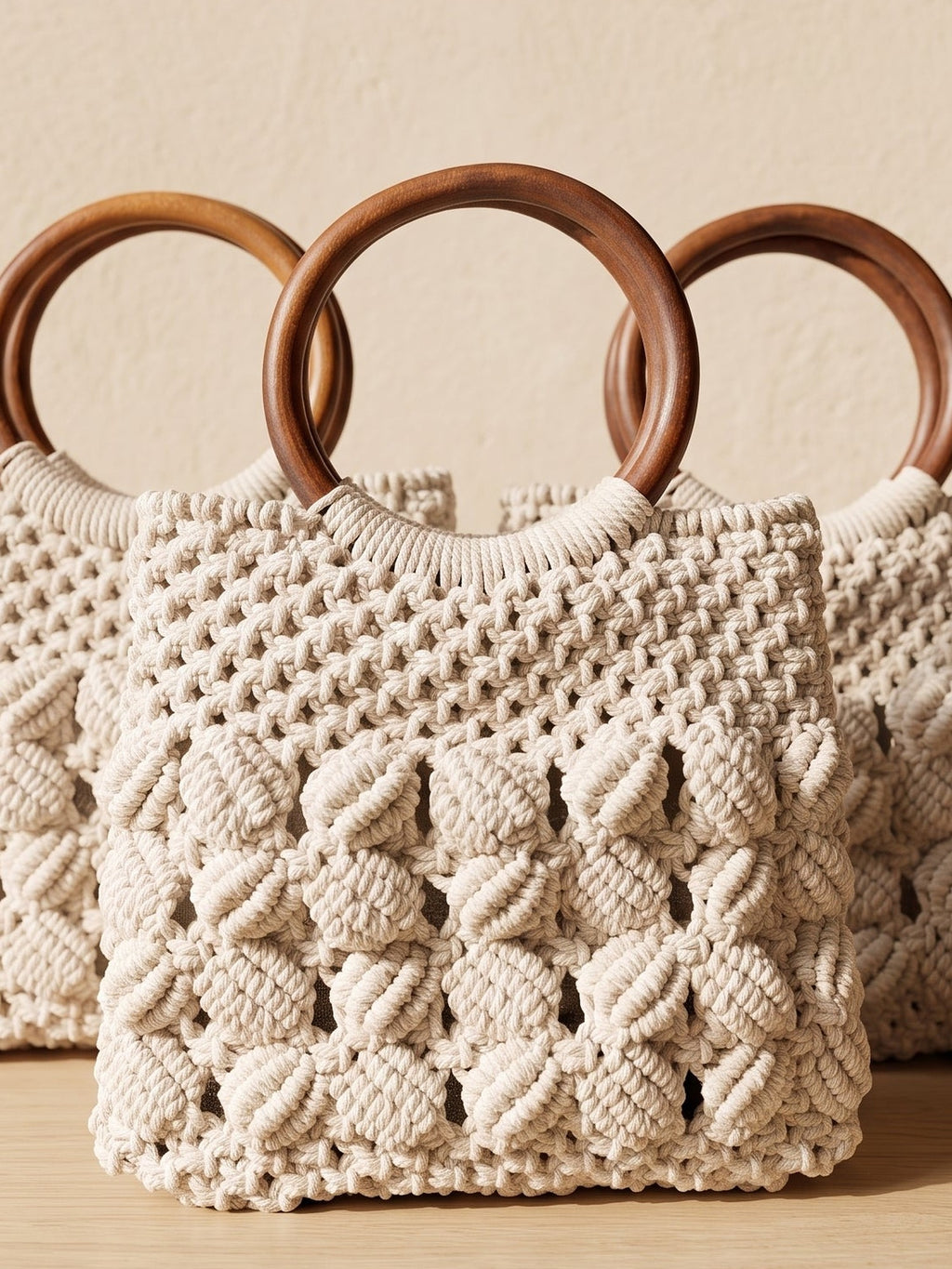 Macramé Baguette Bag Sleek & Chic by Looped Little Things, close-up