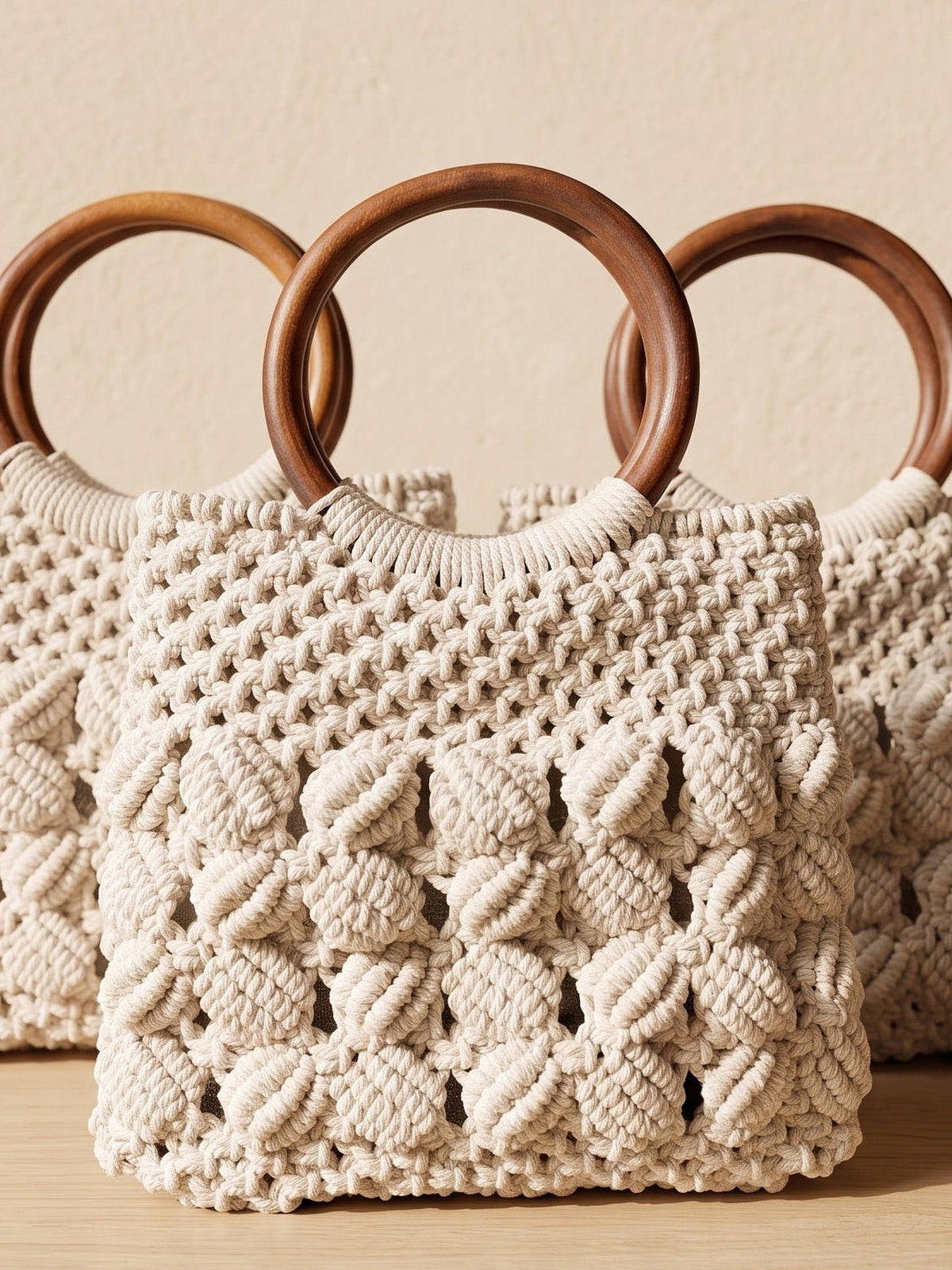 Macramé Baguette Bag Sleek & Chic by Looped Little Things, close-up