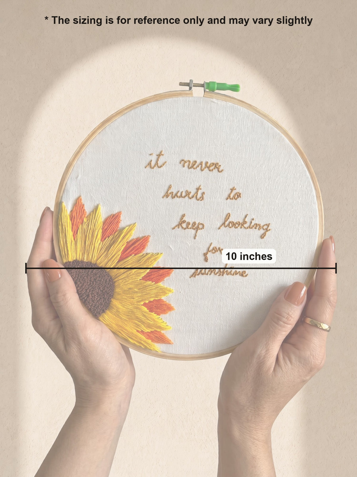 Embroidery Hoop Sunshine Seeker by Looped Little Things, size guide